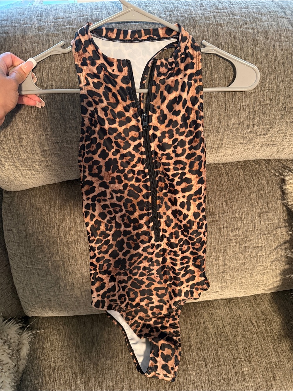 Fashion Nova Women's Leopard Print Zip-Front Swim Bodysuit - Brown & Black